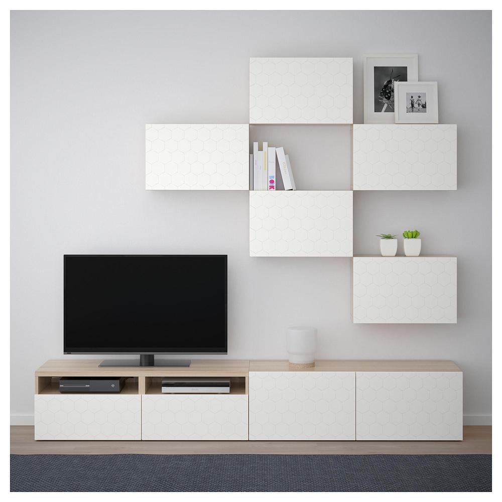 BESTA TV cabinet, combination - white bleached oak / white ...