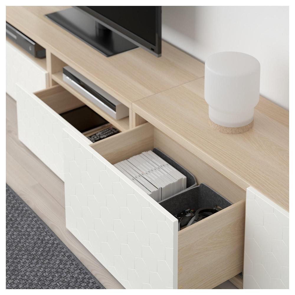 BESTA TV cabinet, combination - white bleached oak / white ...